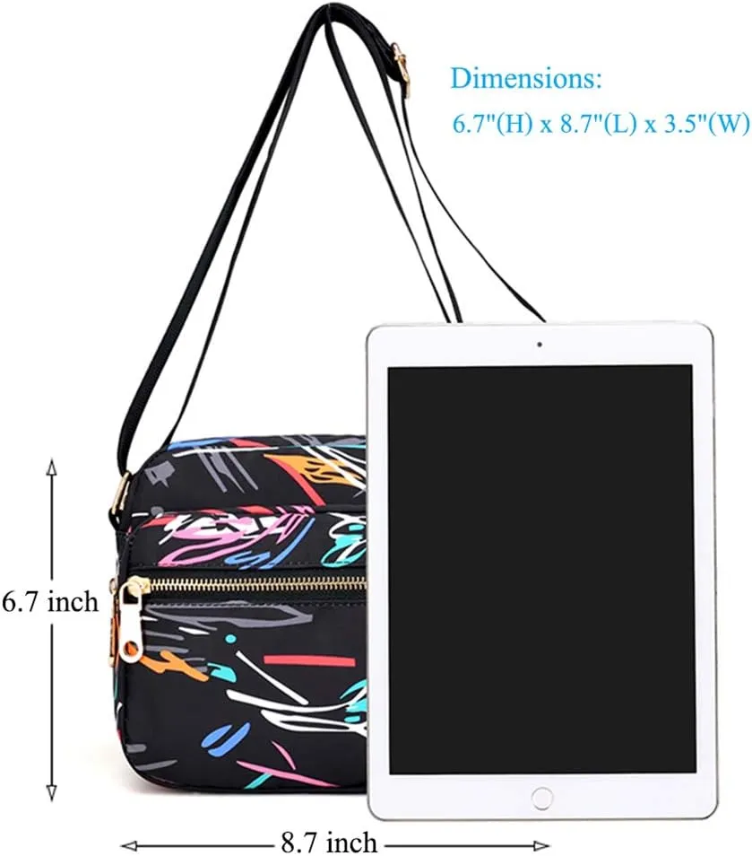 Collsants Small Nylon Purse Mini Crossbody Bag Travel Shoulder Bag Multi Zipper Pockets