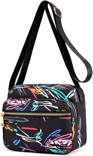 Collsants Small Nylon Purse Mini Crossbody Bag Travel Shoulder Bag Multi Zipper Pockets