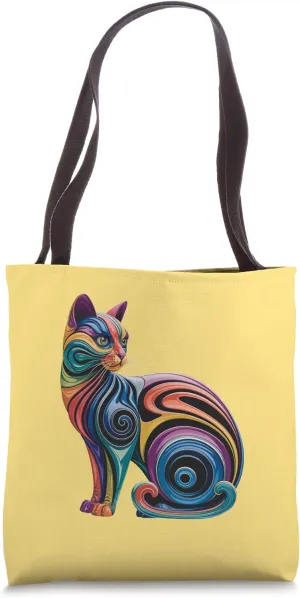 Colorful Swirling Cat Design with Bold Vibrant Details Tote Bag