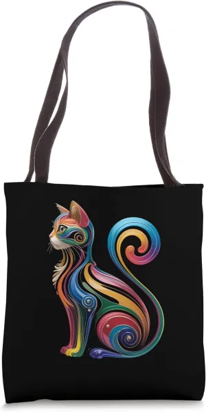 Colorful Swirling Cat Design with Bold Vibrant Details Tote Bag