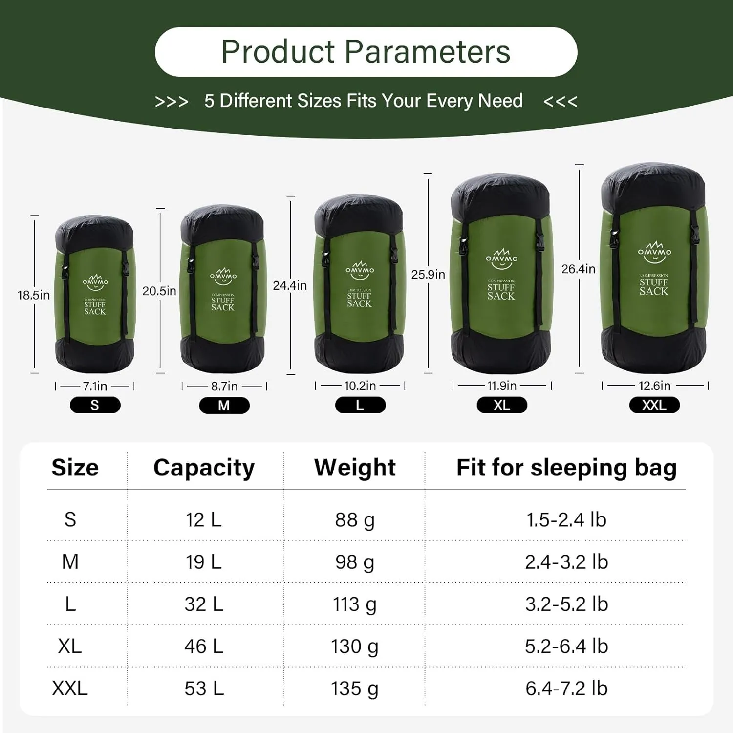 Compression Sack, 12L/19L/32L/46L/53L Water-Resistant Sleeping Bag Stuff Sack,Anti-Tear Ultra Light 400T 20D Nylon Storage Bag,Space Saving Gear for Camping Hiking Travel 1Pcs