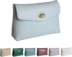 Cosmetic Bag Travel Makeup Pouch Travel Organizer, Zipper Pouch Bags for Women Vegan Leather (Baby Blue)