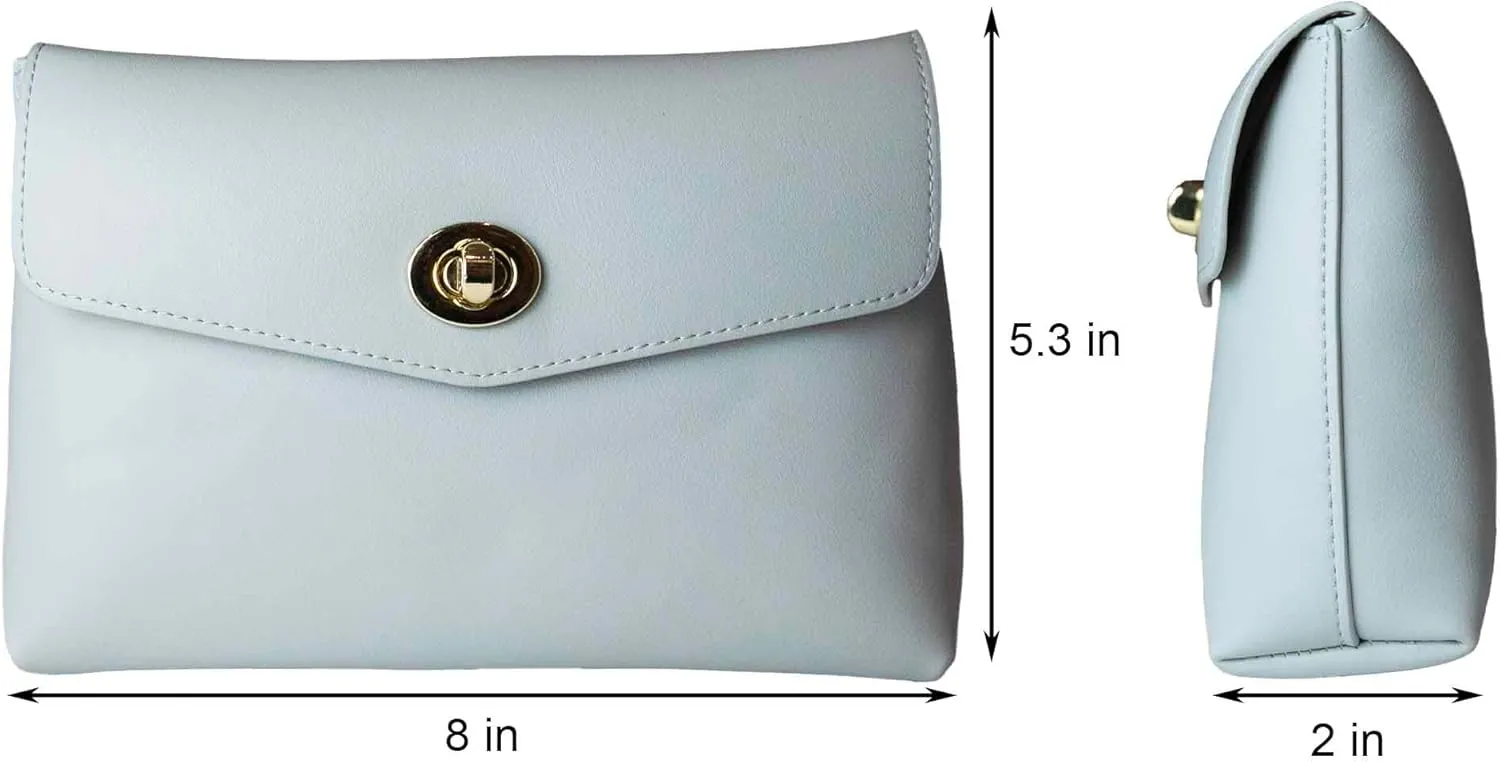 Cosmetic Bag Travel Makeup Pouch Travel Organizer, Zipper Pouch Bags for Women Vegan Leather (Baby Blue)