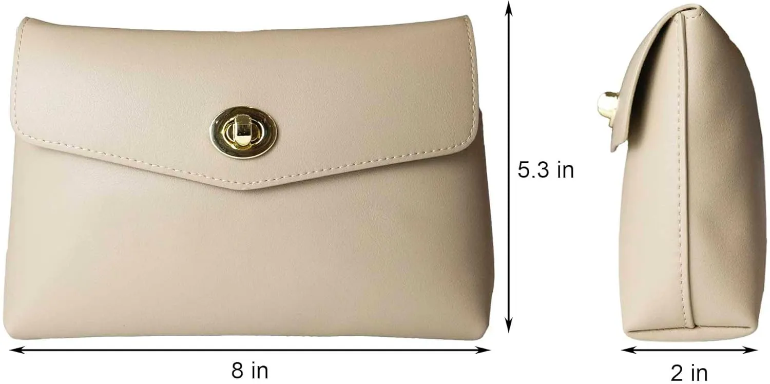 Cosmetic Bag Travel Makeup Pouch Travel Organizer, Zipper Pouch Bags for Women Vegan Leather (Mocha Brown)
