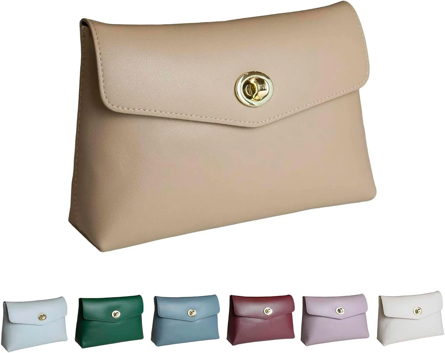 Cosmetic Bag Travel Makeup Pouch Travel Organizer, Zipper Pouch Bags for Women Vegan Leather (Mocha Brown)