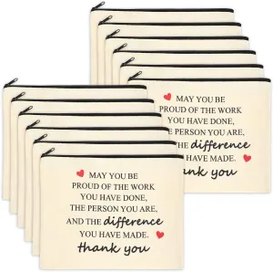Coume 12 Pieces Thank You Gift Makeup Bags for Women Inspirational Appreciation Gift for Coworkers Teacher Nurse Employee Social Worker Volunteer Canvas Cosmetic Bags for Birthday Leaving(Inspiring)