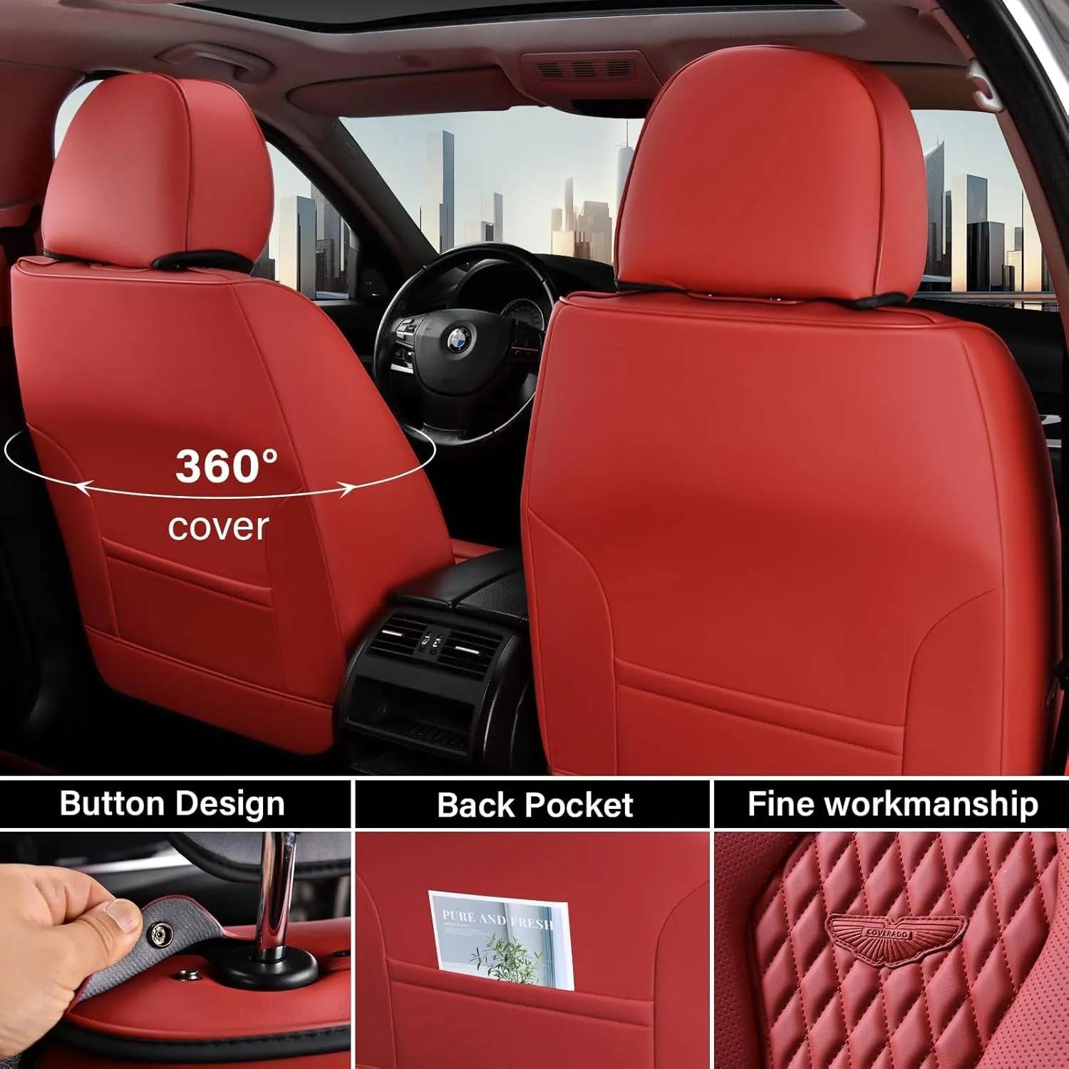 Coverado Seat Covers, Car Seat Covers Front Seats, Red Car Seat Cover, Waterproof Car Seat Covers, Car Seat Cushion, Front Car Seat Covers Leatherette Car Seat Protector Universal Fit Most Cars