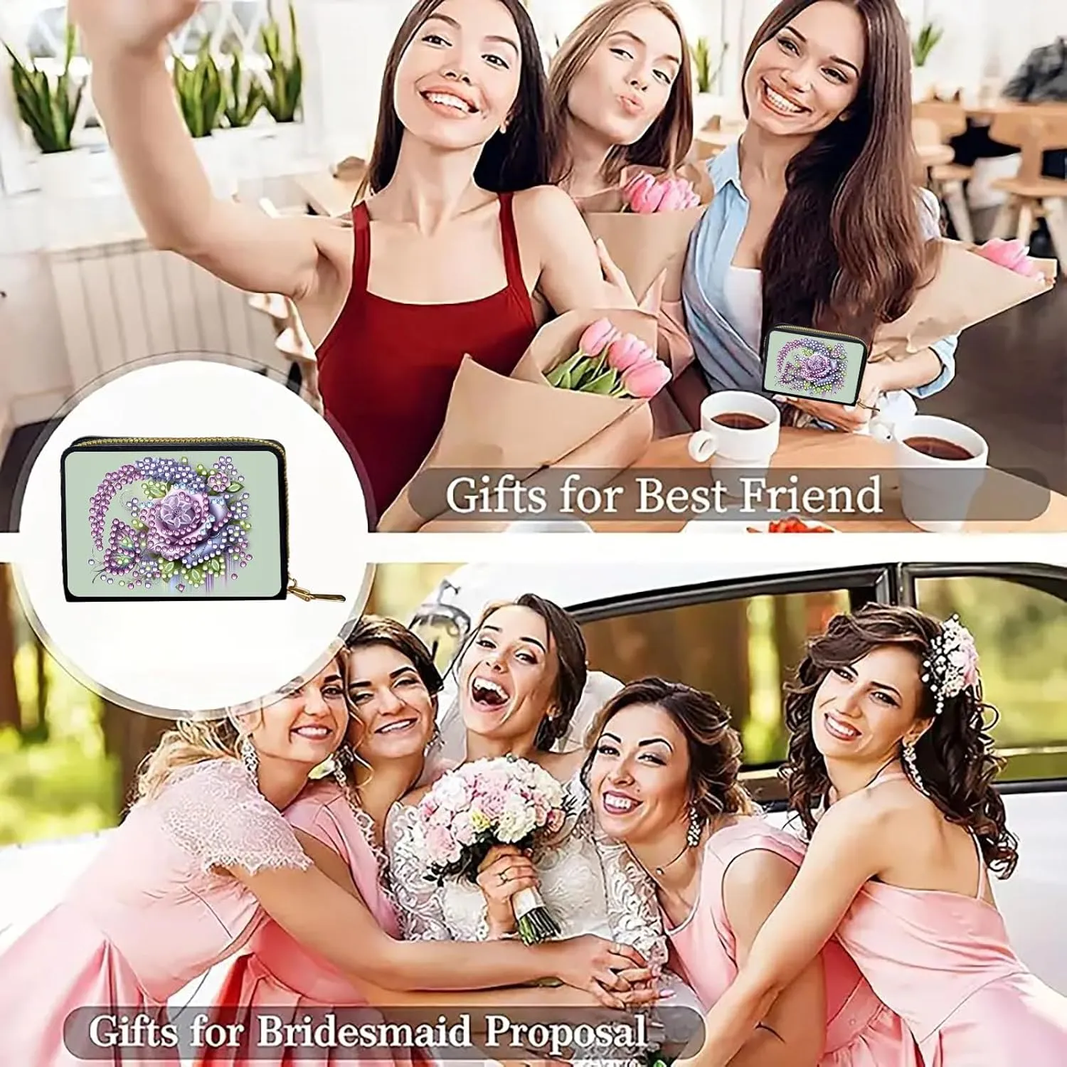 Credit Card Coin Holder, DIY Diamond Art Painting Leather Zipper Card Case Wallet for Women-2PCS-1