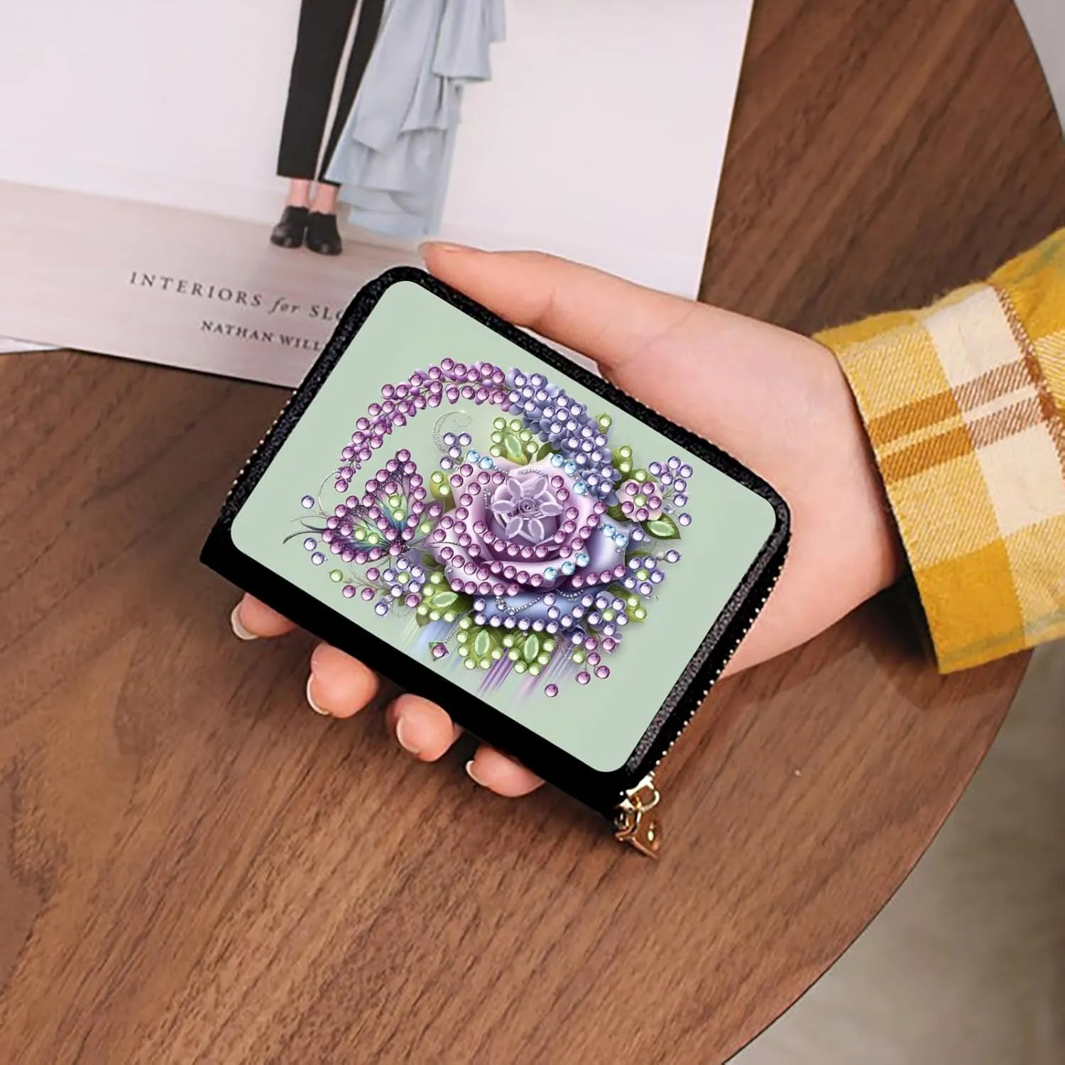 Credit Card Coin Holder, DIY Diamond Art Painting Leather Zipper Card Case Wallet for Women-2PCS-1