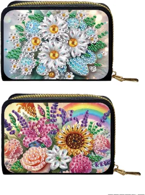 Credit Card Coin Holder, DIY Diamond Art Painting Leather Zipper Card Case Wallet for Women-2PCS