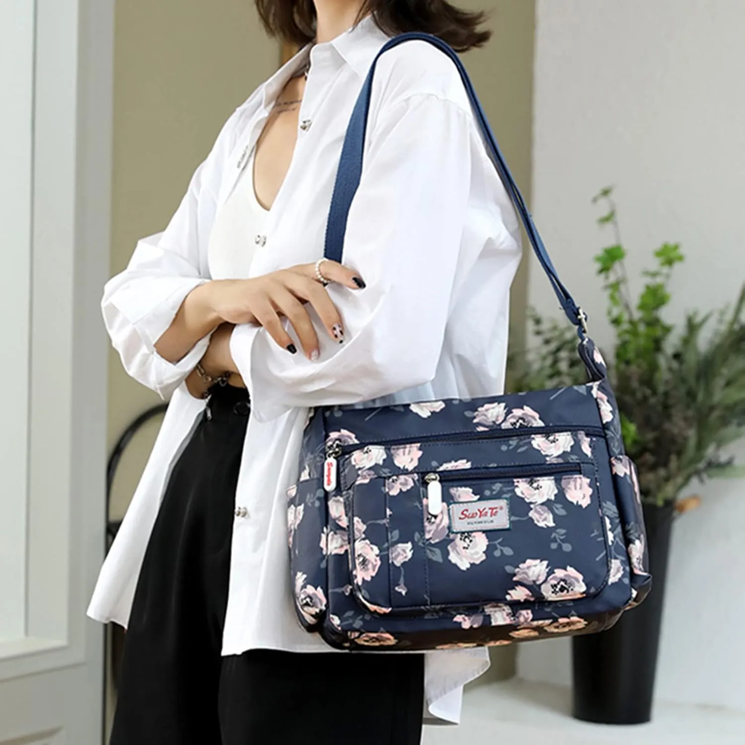 Cross-body Bag Women's Multi Pocket Nylon Messenger Bag Shoulder Bag Lightweight Travel Handbag