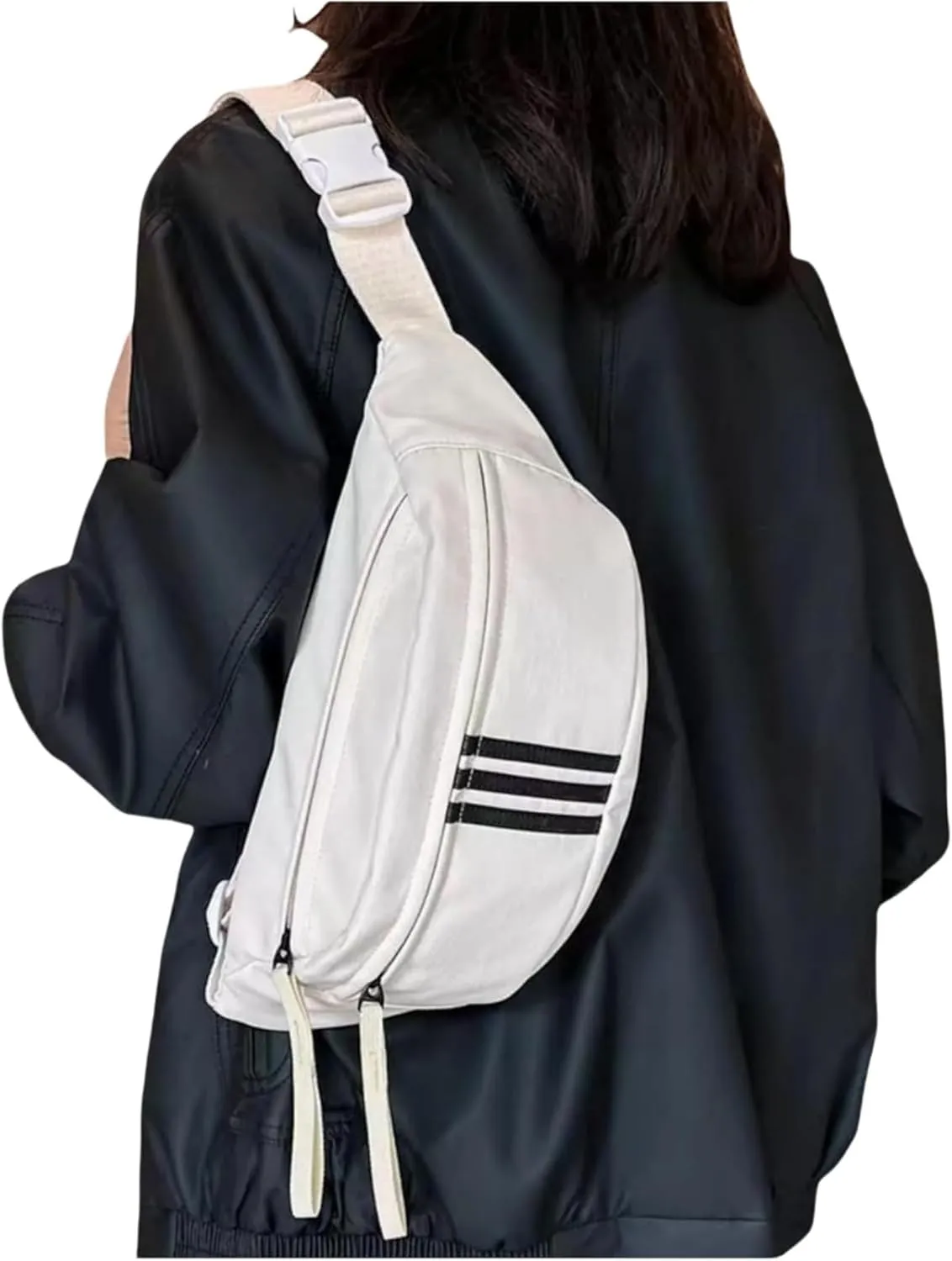 Crossbody Backpack Hip Hop, Sports Crossbody Chest Bag Multi-Functional Casual Nylon Shoulder Bag for Women & Men (White)