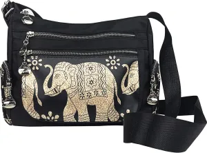 Crossbody Bag for Women Multi Pocket Shoulder Bag Boho Elephant Bag Casual Nylon Purse Handbag