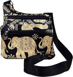 Crossbody Bag for Women Multi Pocket Shoulder Bag Boho Elephant Bag Casual Nylon Purse Handbag