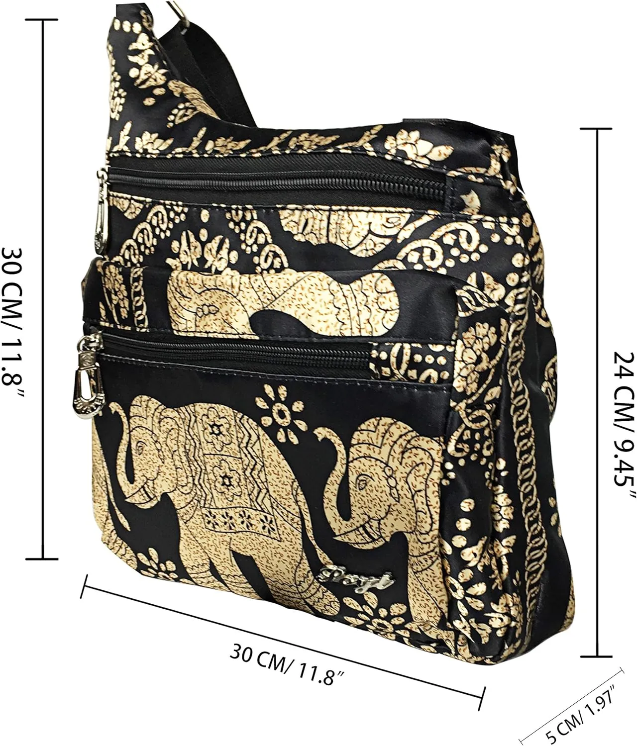 Crossbody Bag for Women Multi Pocket Shoulder Bag Boho Elephant Bag Casual Nylon Purse Handbag