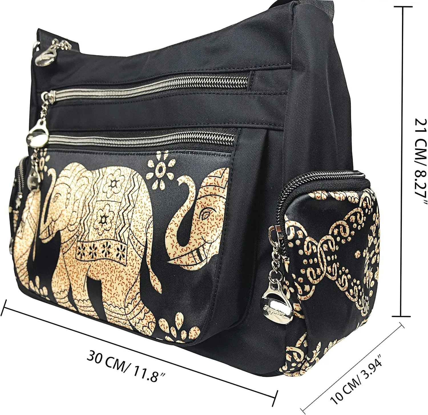 Crossbody Bag for Women Multi Pocket Shoulder Bag Boho Elephant Bag Casual Nylon Purse Handbag