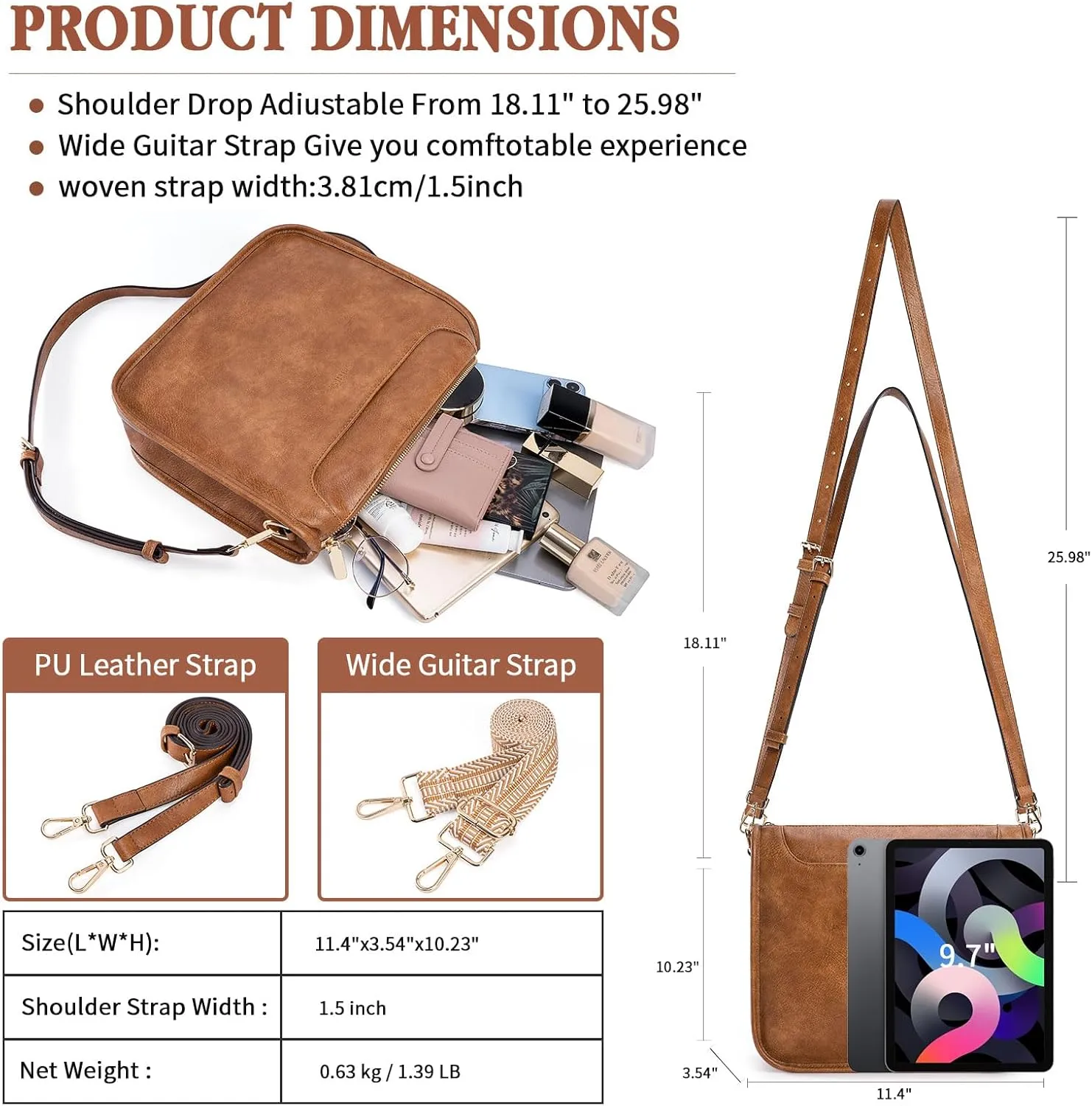 Crossbody Bags For Women Trendy Vegan Leather Travel Bags Shoulder Purses For Women With 2 Adjustable Strap