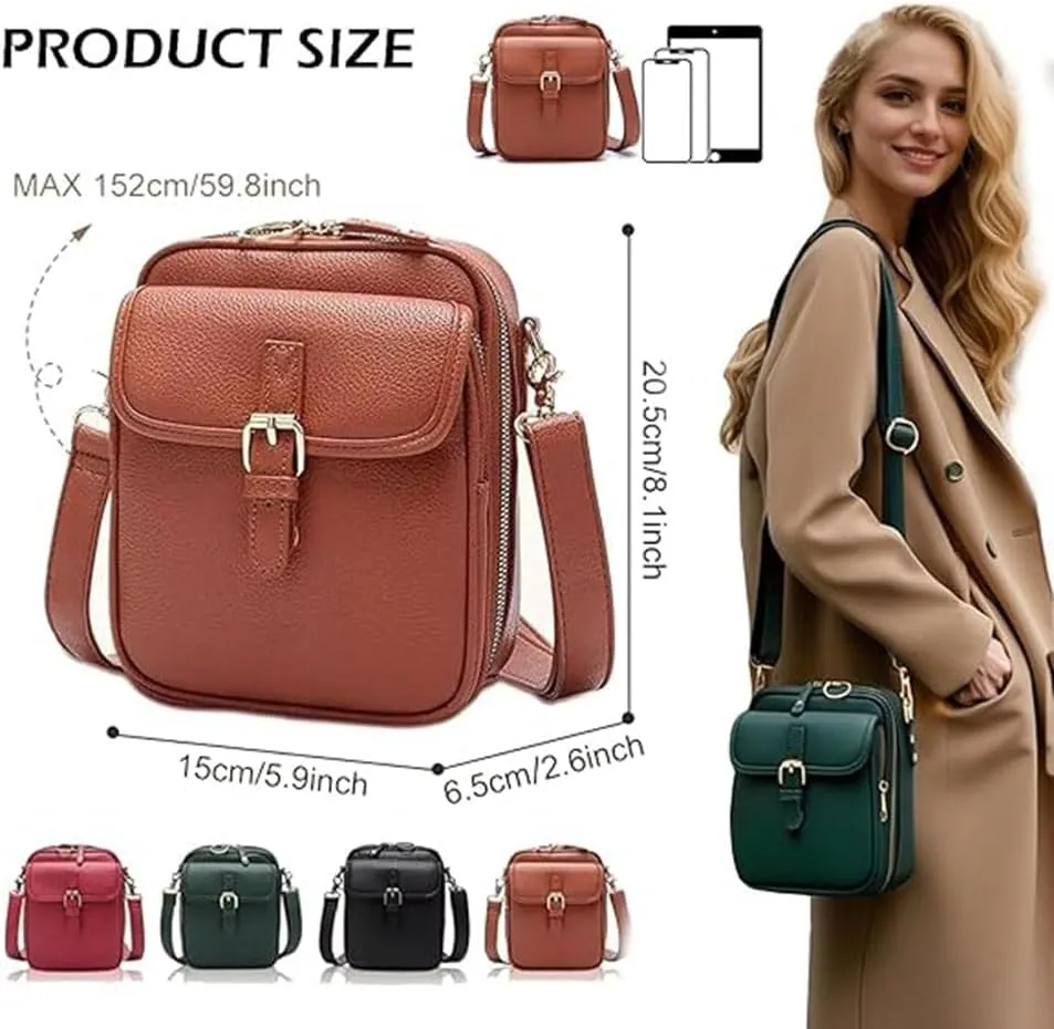 Crossbody Leather Bag,2025 New Women's Crossbody Anti Theft Leather Bags,Small Purse with Card Slots