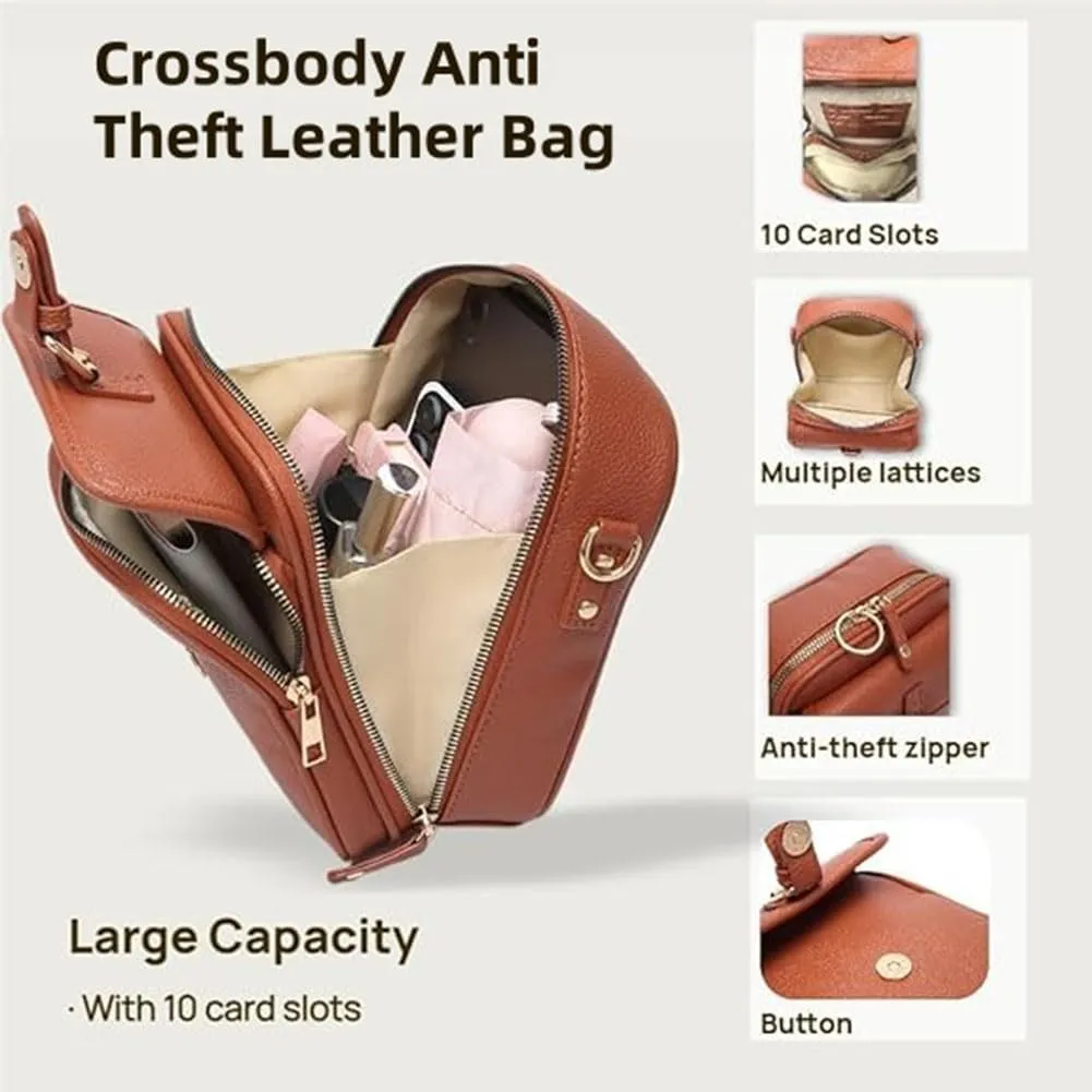 Crossbody Leather Bag,2025 New Women's Crossbody Anti Theft Leather Bags,Small Purse with Card Slots