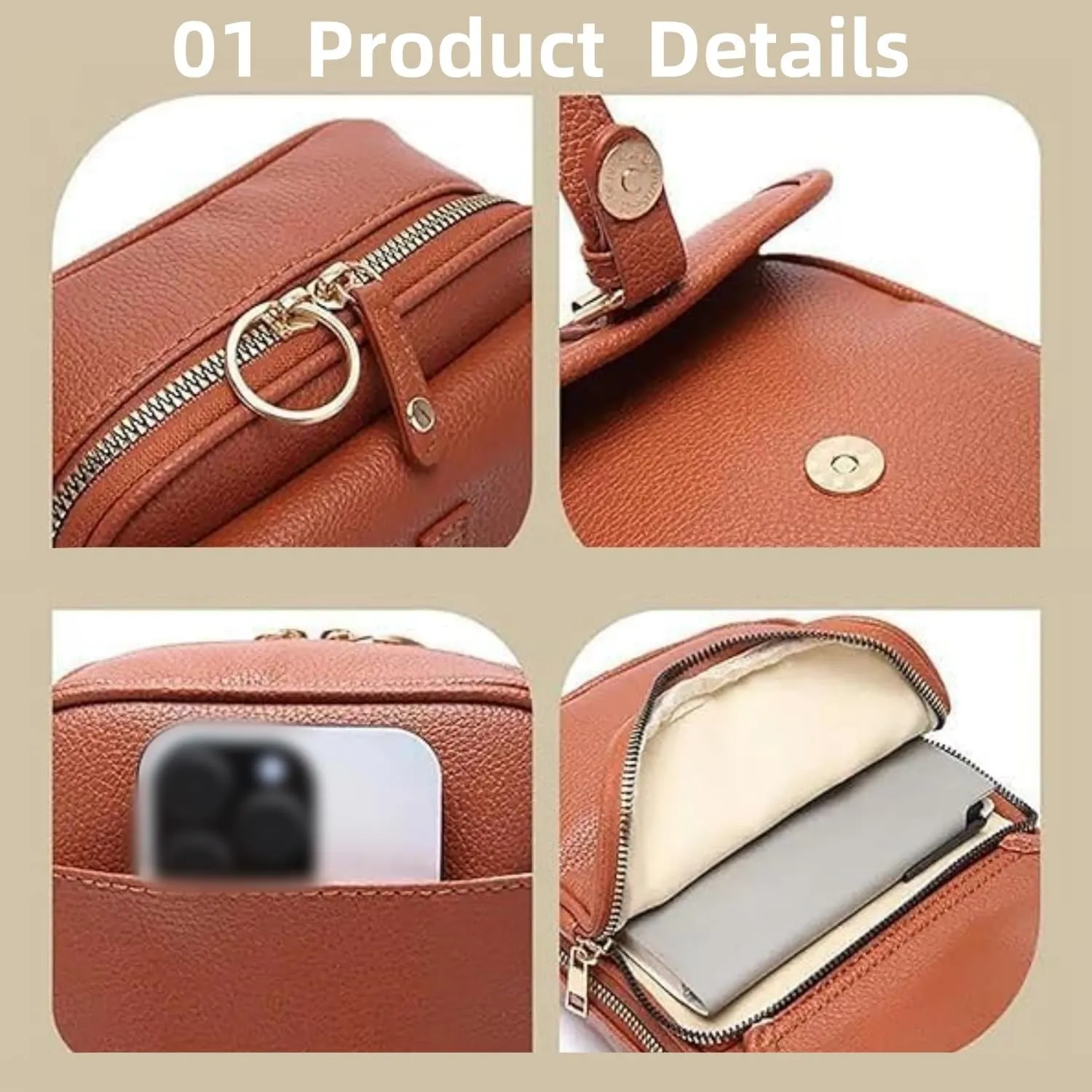 Crossbody Leather Bag,2025 New Women's Crossbody Anti Theft Leather Bags,Small Purse with Card Slots