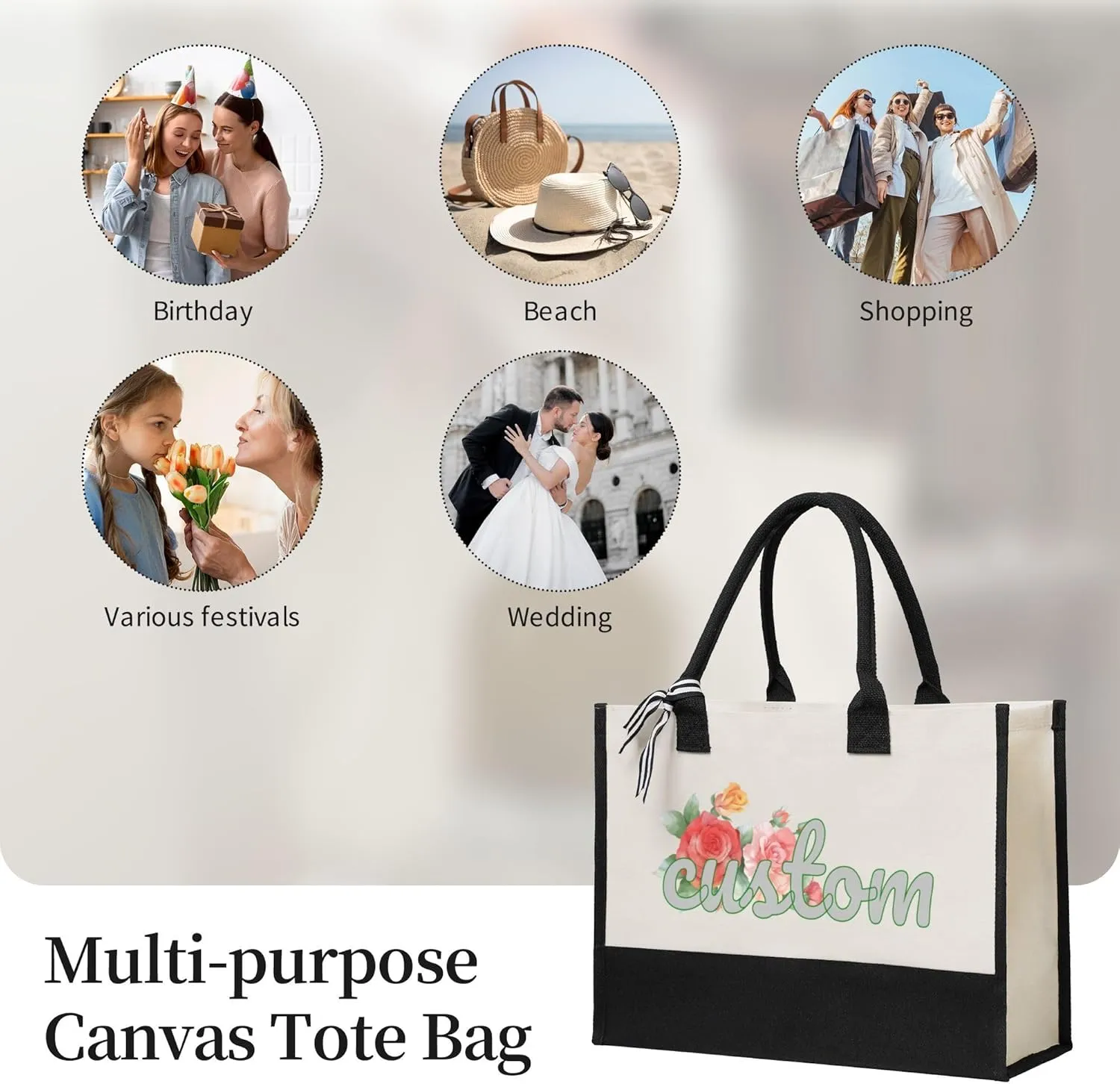 Custom Canvas Tote Bag Personalized Beach Tote Bag Add Your Name Image Logo customized Rainbow Tote Bag Gift for Women