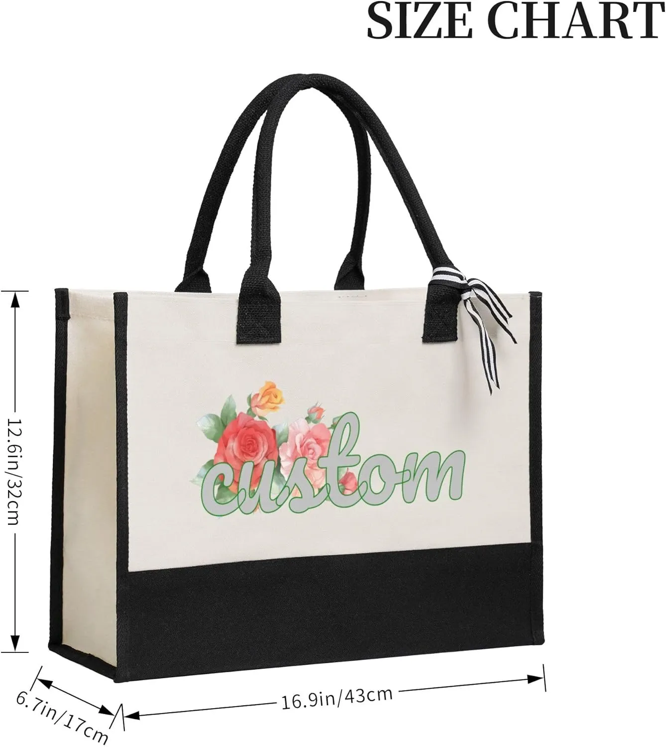 Custom Canvas Tote Bag Personalized Beach Tote Bag Add Your Name Image Logo customized Rainbow Tote Bag Gift for Women