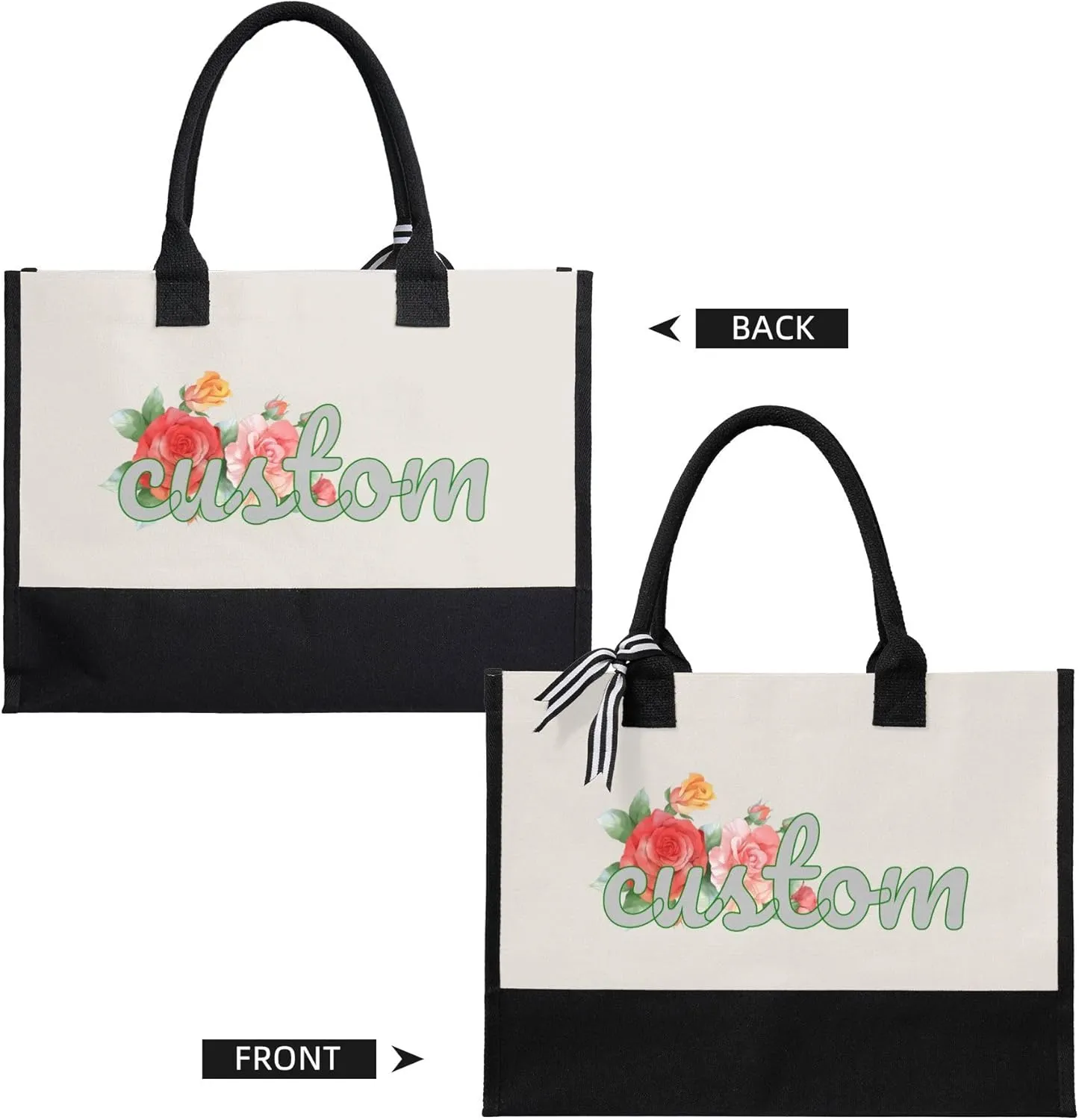 Custom Canvas Tote Bag Personalized Beach Tote Bag Add Your Name Image Logo customized Rainbow Tote Bag Gift for Women