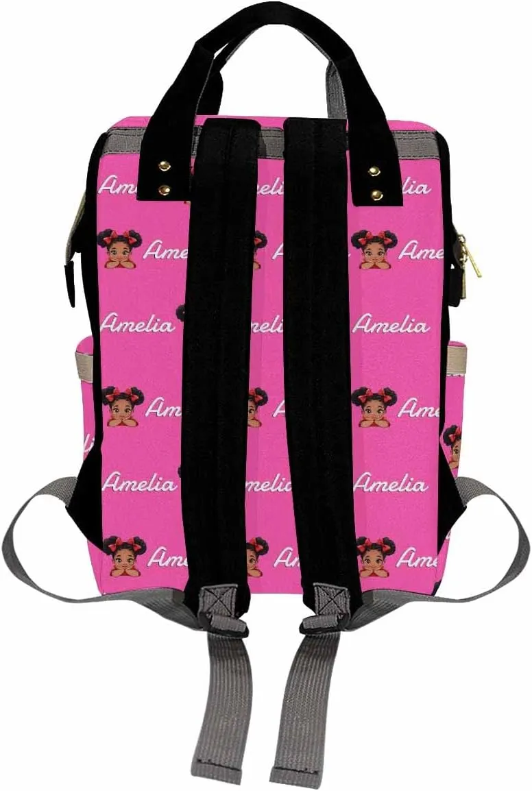 Custom Diaper Bag with Name, Personalized School Bag Africa Girl Pattern, Monogram Nappy Backpack with Thermal Pockets for Adults Kids, Large Capacity Waterproof Diaper Bag, Travel Gifts