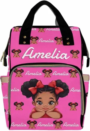 Custom Diaper Bag with Name, Personalized School Bag Africa Girl Pattern, Monogram Nappy Backpack with Thermal Pockets for Adults Kids, Large Capacity Waterproof Diaper Bag, Travel Gifts