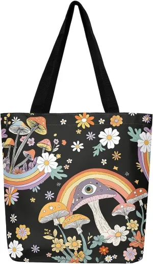 Cute Axolotl Canvas Tote Bag Rainbow Axolotls Shoulder Bag,Ocean Nautical Sea Animal Reusable Grocery Shoulder Bag