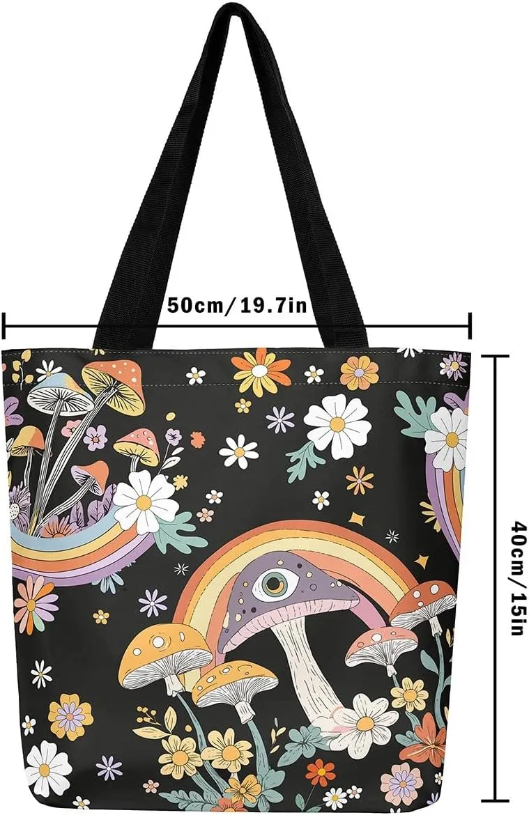 Cute Axolotl Canvas Tote Bag Rainbow Axolotls Shoulder Bag,Ocean Nautical Sea Animal Reusable Grocery Shoulder Bag