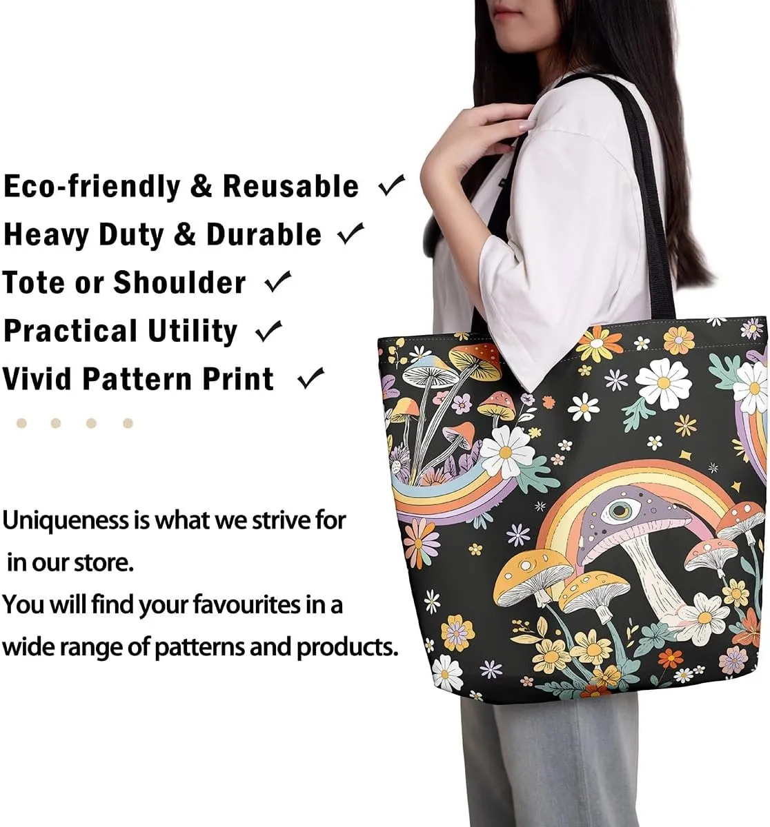 Cute Axolotl Canvas Tote Bag Rainbow Axolotls Shoulder Bag,Ocean Nautical Sea Animal Reusable Grocery Shoulder Bag