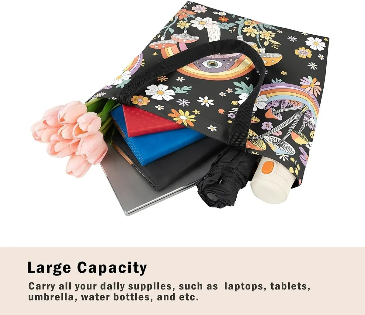 Cute Axolotl Canvas Tote Bag Rainbow Axolotls Shoulder Bag,Ocean Nautical Sea Animal Reusable Grocery Shoulder Bag