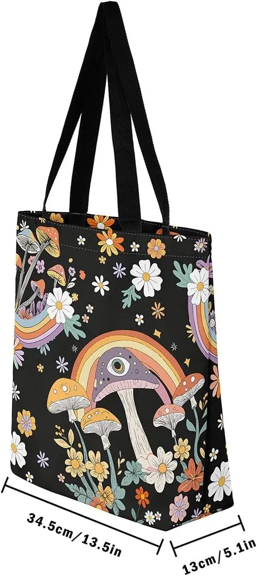 Cute Axolotl Canvas Tote Bag Rainbow Axolotls Shoulder Bag,Ocean Nautical Sea Animal Reusable Grocery Shoulder Bag
