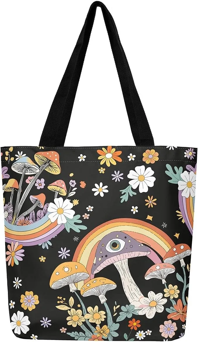 Cute Axolotl Canvas Tote Bag Rainbow Axolotls Shoulder Bag,Ocean Nautical Sea Animal Reusable Grocery Shoulder Bag