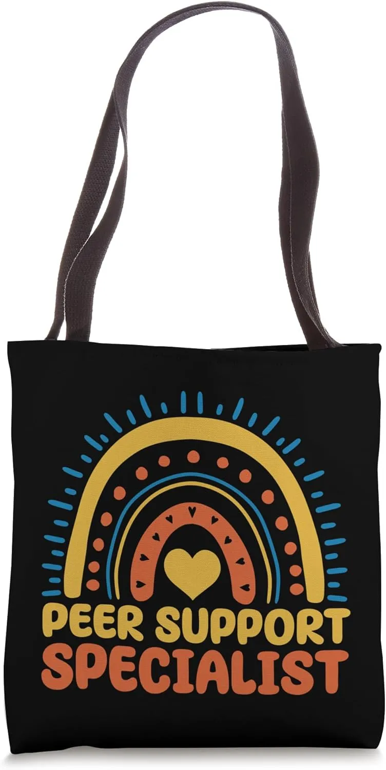 Cute Peer Support Specialist Boho Rainbow Apparel Tote Bag