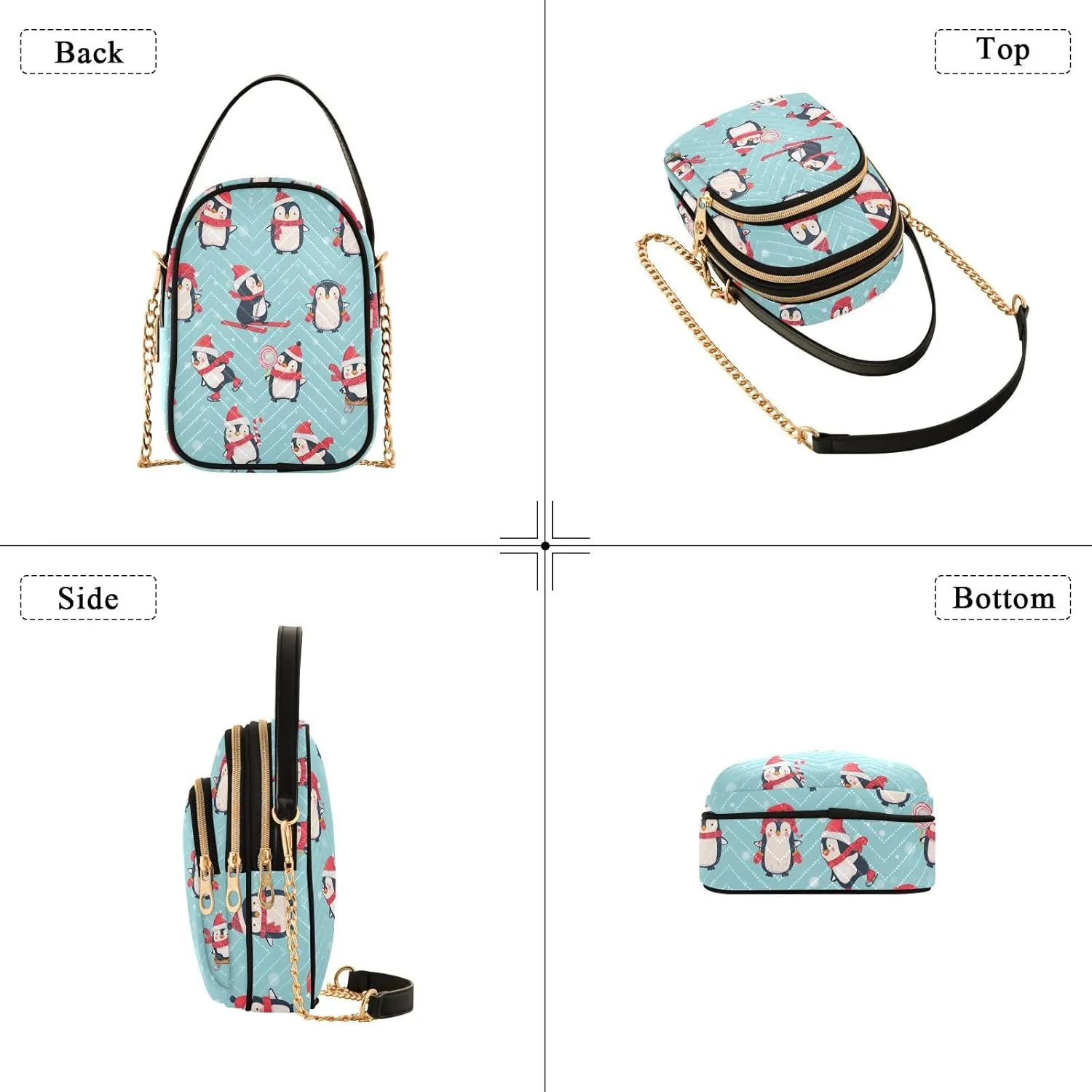 Cute Penguin Ski Pattern Women Crossbody Bags Multi Pockets Hand Bag for Womens, Travel Sling Bag