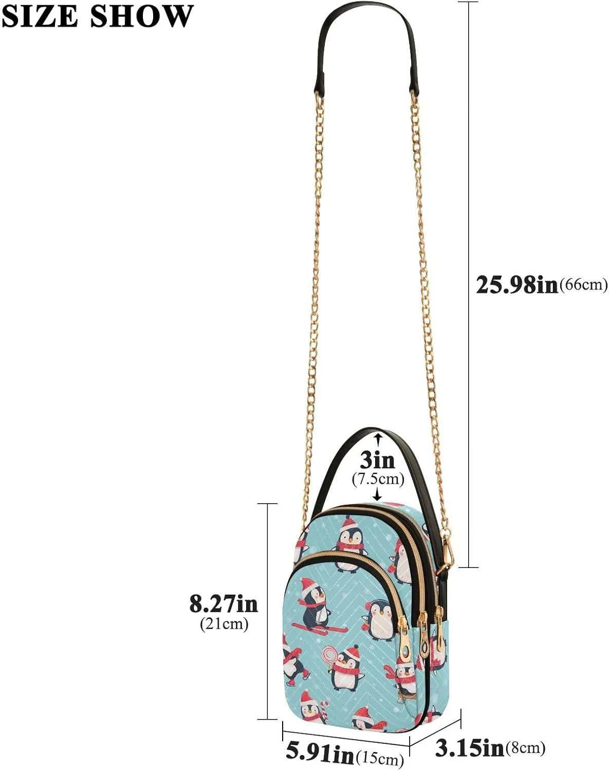 Cute Penguin Ski Pattern Women Crossbody Bags Multi Pockets Hand Bag for Womens, Travel Sling Bag