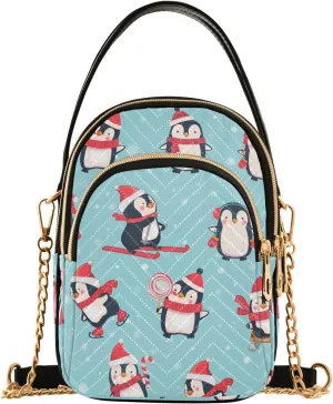 Cute Penguin Ski Pattern Women Crossbody Bags Multi Pockets Hand Bag for Womens, Travel Sling Bag