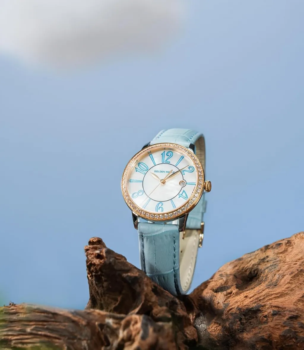Dainty Watches for Women, Mother-of-Pearl Dial and Swiss Quartz Movement Ladies Watch with Leather Strap - Cloud Series