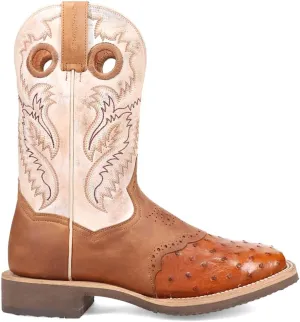 Dan Post Boots Mens Martel Ostrich Embroidered Square Toe Pull On Dress Boots Mid Calf - Brown