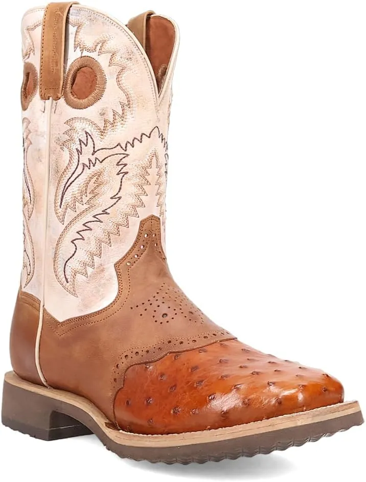Dan Post Boots Mens Martel Ostrich Embroidered Square Toe Pull On Dress Boots Mid Calf - Brown