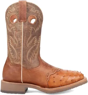 Dan Post Boots Mens Martel Ostrich Embroidered Square Toe Pull On Dress Boots Mid Calf - Brown