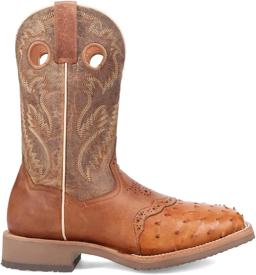 Dan Post Boots Mens Martel Ostrich Embroidered Square Toe Pull On Dress Boots Mid Calf - Brown
