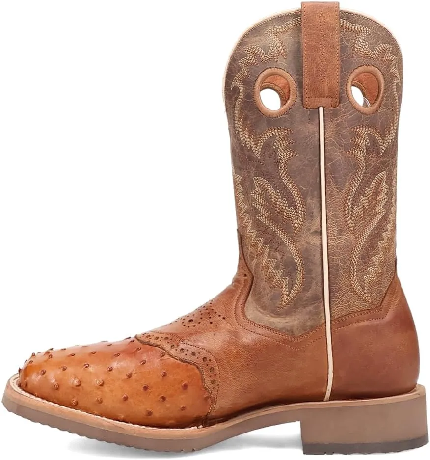 Dan Post Boots Mens Martel Ostrich Embroidered Square Toe Pull On Dress Boots Mid Calf - Brown