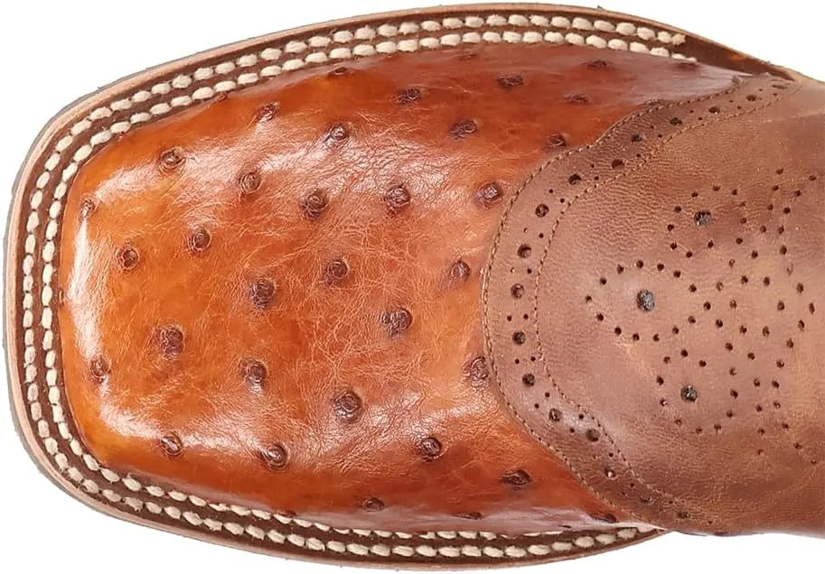 Dan Post Boots Mens Martel Ostrich Embroidered Square Toe Pull On Dress Boots Mid Calf - Brown