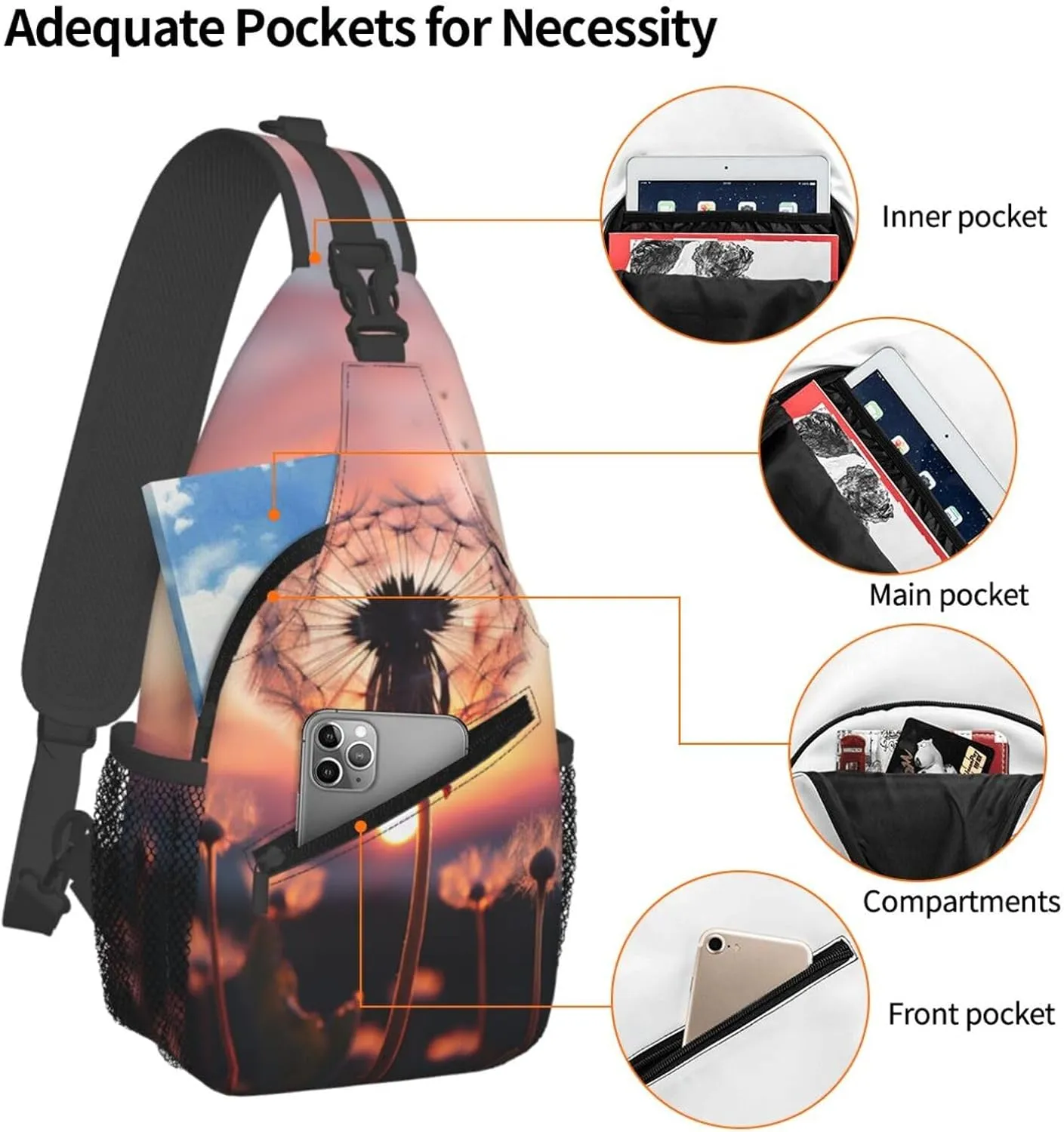 Dandelion In The Sunset Sling Bag Backpack For Men Cross Chest Bag Crossbody Shoulder Bag Travel Hiking Daypack