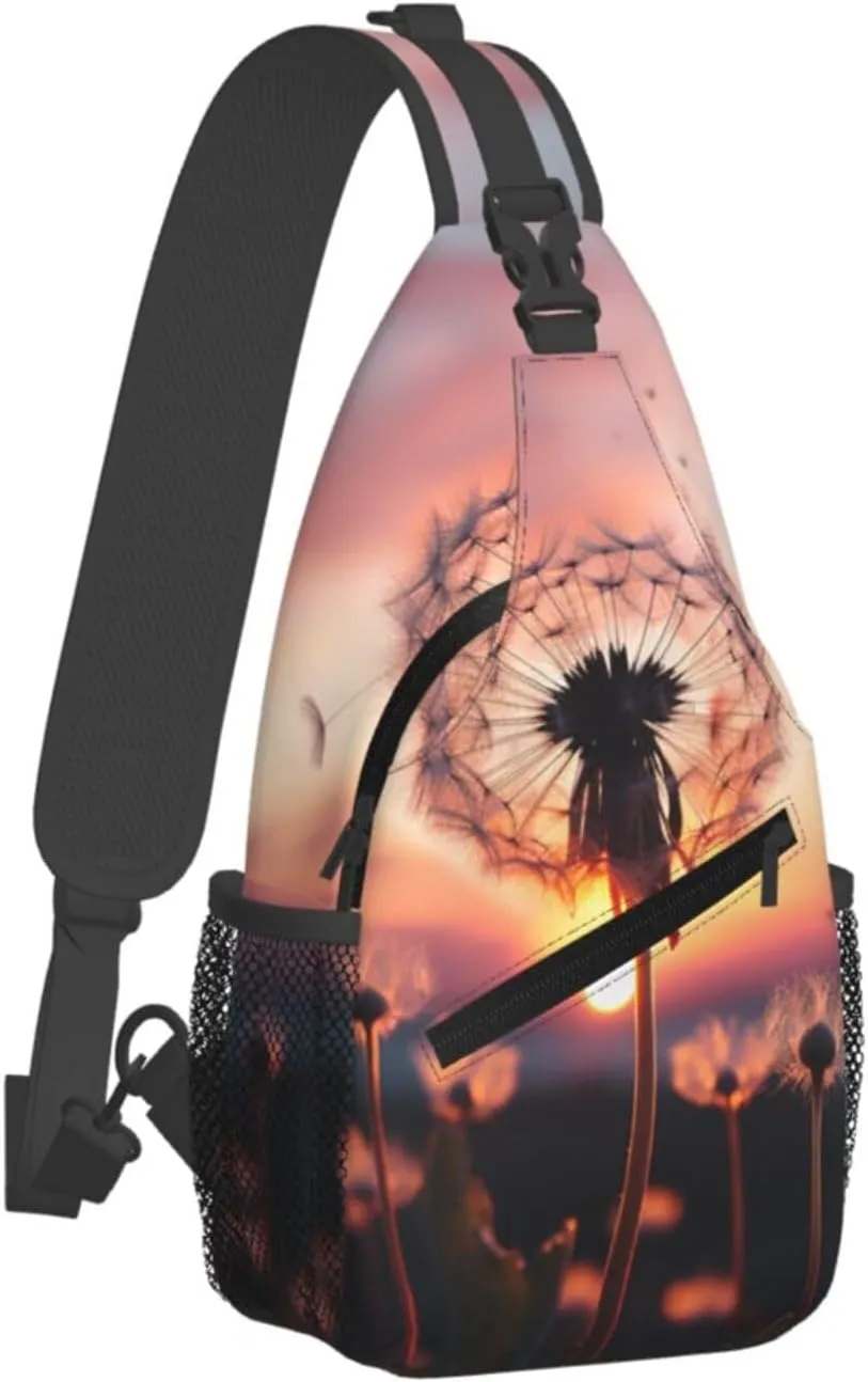 Dandelion In The Sunset Sling Bag Backpack For Men Cross Chest Bag Crossbody Shoulder Bag Travel Hiking Daypack