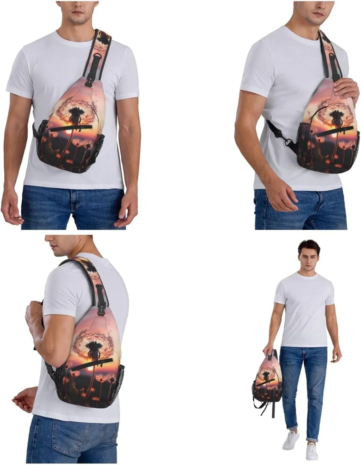 Dandelion In The Sunset Sling Bag Backpack For Men Cross Chest Bag Crossbody Shoulder Bag Travel Hiking Daypack