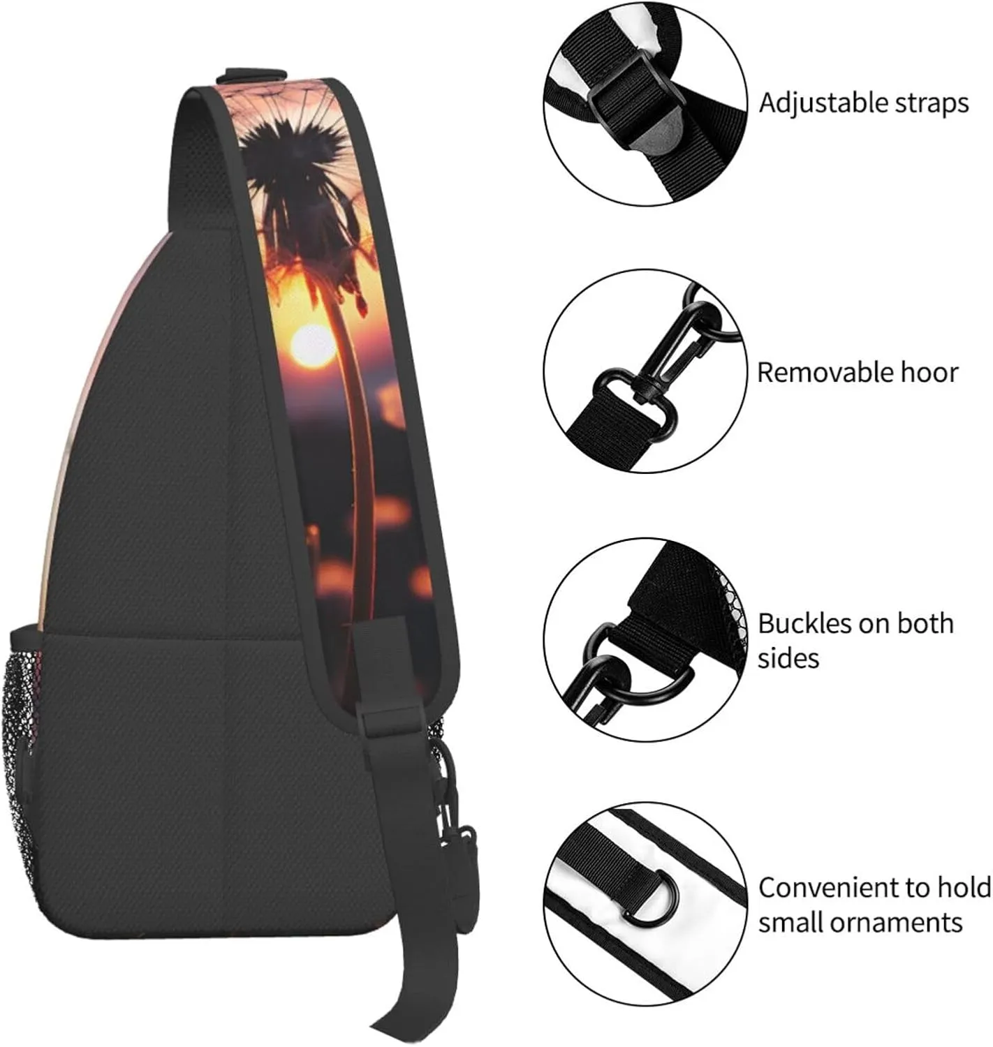 Dandelion In The Sunset Sling Bag Backpack For Men Cross Chest Bag Crossbody Shoulder Bag Travel Hiking Daypack